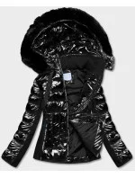 Čierna krátka lesklá bunda na prechodné obdobie (DK100-1)