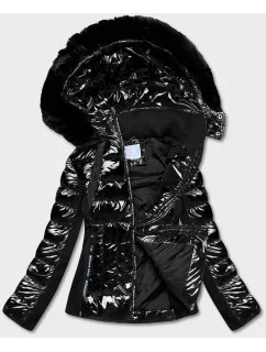 Čierna krátka lesklá bunda na prechodné obdobie (DK100-1)
