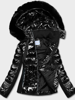 Krátka čierna bunda s leskom na prechodné obdobie (DK100-1)