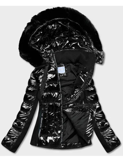 Čierna krátka lesklá bunda na prechodné obdobie (DK100-1)