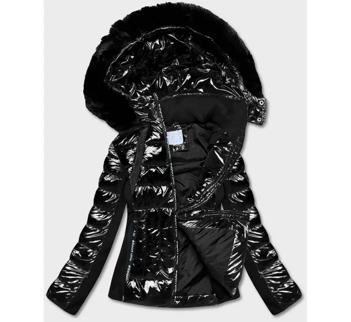 Čierna krátka lesklá bunda na prechodné obdobie (DK100-1)