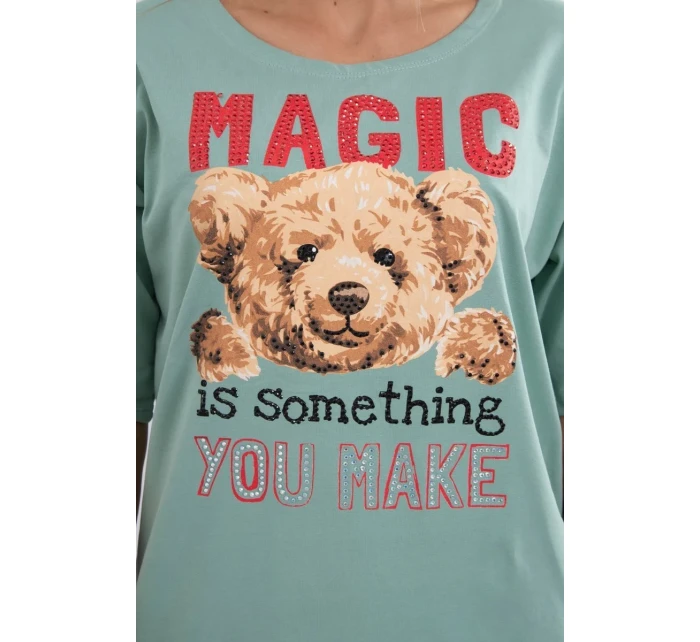 model 18746368 tmavě mátová halenka s potiskem - K-Fashion model 18746368 tmavě mátová halenka s potiskem - K-Fashion