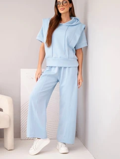 Dámsky maslový set mikina s kapucňou a voľné nohavice so šnúrkou na stiahnutie modré