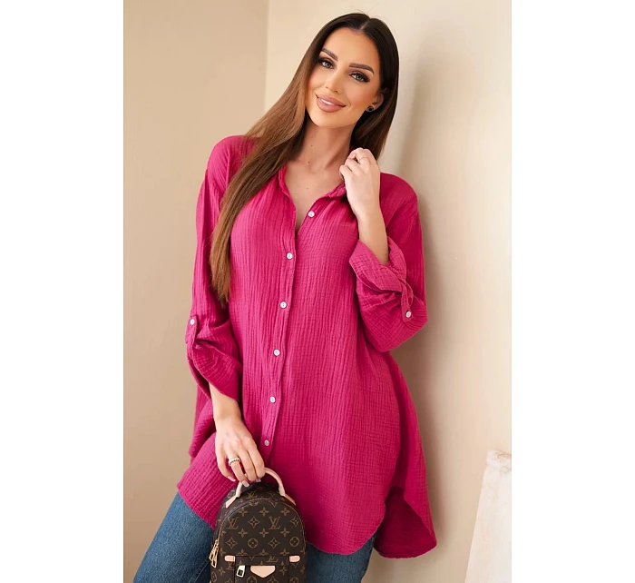 Bavlněná mušelínová košile Plus Size švestková