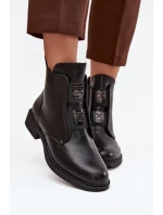 Dámské zimní kotníkové boty na nízkém podpatku s ozdobami Černé model 21712138 - EVENTO