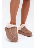 Dámské sněhule na platformě s kožešinou a tmavě béžové model 21788055 - Boto Dámské sněhule na platformě s kožešinou a tmavě béžové model 21788055 - Boto