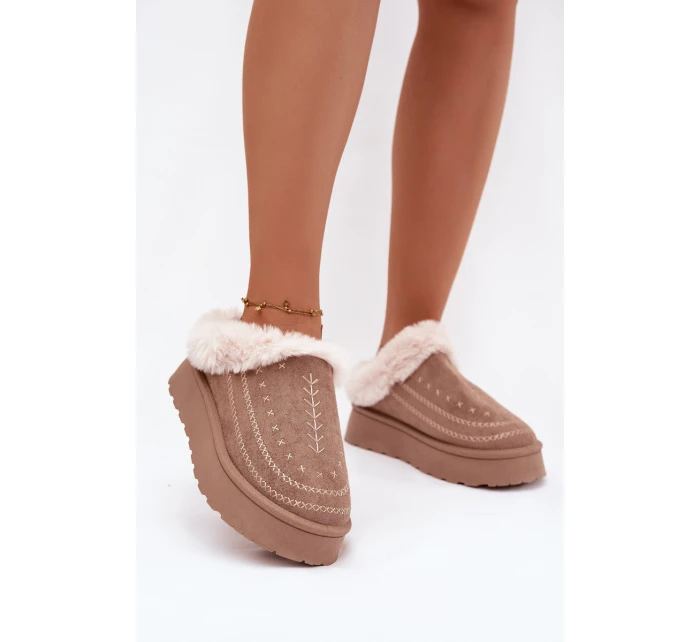 Dámské sněhule na platformě s kožešinou a tmavě béžové model 21788055 - Boto Dámské sněhule na platformě s kožešinou a tmavě béžové model 21788055 - Boto