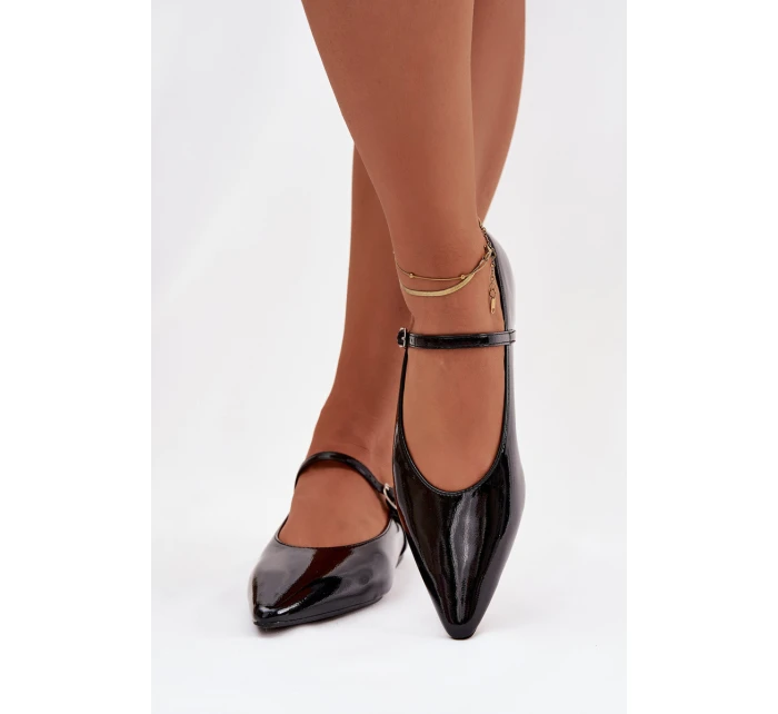 Dámske lakované baleríny s remienkom Jarelle - čierne Dámske lakované baleríny s remienkom Jarelle - čierne
