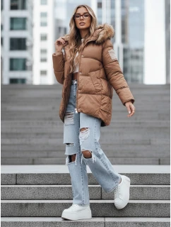 Dámská zimní prošívaná bunda s kapucí camel Dstreet model 21994853 - FashionStreet