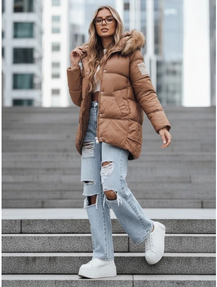 Dámská zimní prošívaná bunda s kapucí camel Dstreet model 21994853 - FashionStreet