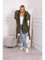 Zateplená bunda s vázáním v pase khaki barvy