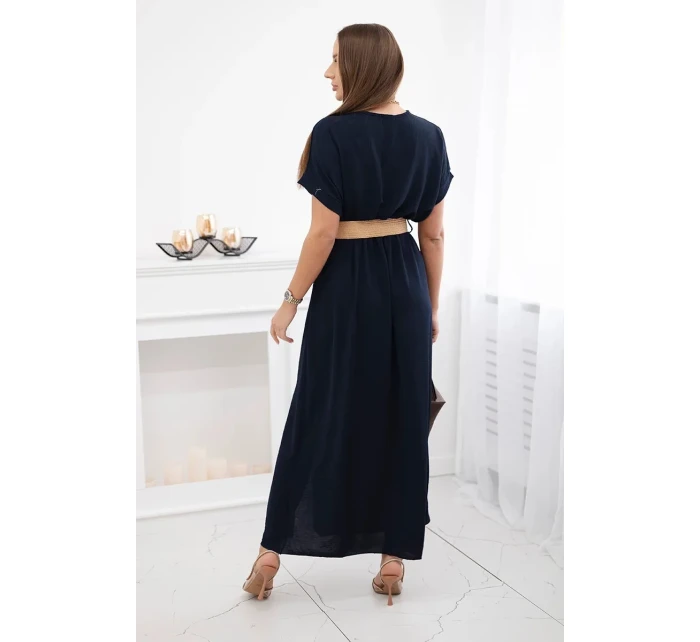 Dlouhé šaty s ozdobným páskem námořnictvo