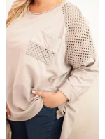 Dámská blůza Plus Size bavlněná s potiskem béžová