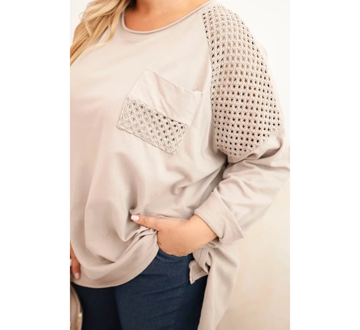 Dámská blůza Plus Size bavlněná s potiskem béžová