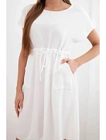 Dámské šaty s krátkým rukávem a vázáním v pase bílá