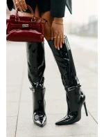 Kozaki Lakierowane Ocieplane Na Szpilce Z Klamrą Czarne Tameliae