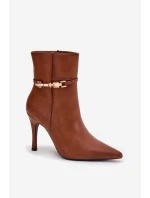 Dámské kotníkové boty na jehlovém podpatku s páskem a zlatým zateplené Camel model 21710800 - Boto
