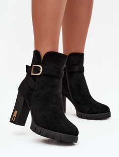 Ocieplane Botki Damskie Na Słupku Z Klamrą Czarne Nolivira