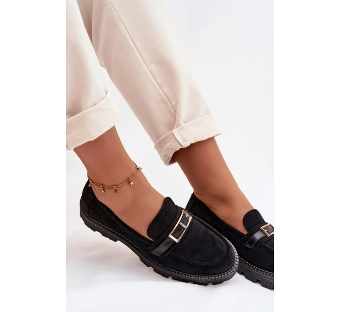 Dámské mokasíny se zlatým přezkou Černé Mirelva