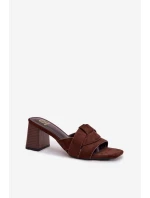 Dámske sandále s remienkami na podpätku Eco Suede Chocolate Corivelle