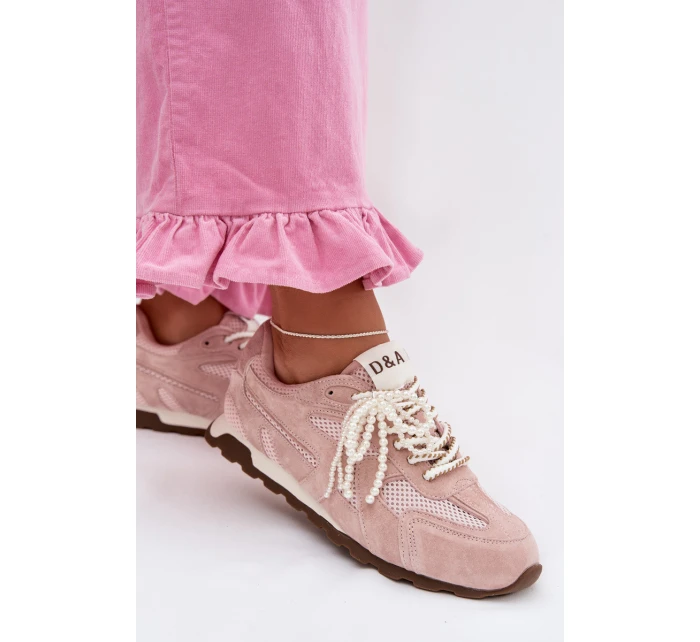 Kožené semišové dámské tenisky model 22031946 Růžové - D&A