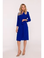 S415 Košeľové šaty viazané v páse - kráľovská modrá