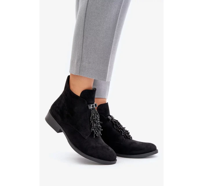Zateplená nízka členková obuv s ozdobou na zips S.Barski Black Zateplená nízka členková obuv s ozdobou na zips S.Barski Black