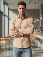 Pánská elegantní hladká béžová košile SLIM FIT Dstreet model 21981633 - FashionStreet