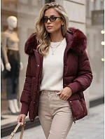 Dámska zimná prešívaná bunda s kapucňou, bordová, FashionStreet TY6003 Dámska zimná prešívaná bunda s kapucňou, bordová, FashionStreet TY6003
