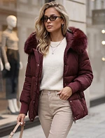 Dámska zimná prešívaná bunda s kapucňou, bordová, FashionStreet TY6003