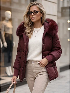 Dámska zimná prešívaná bunda s kapucňou, bordová, FashionStreet TY6003