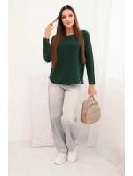 Dámský svetr z viskózy s dlouhým rukávem a kulatým výstřihem tmavě zelený