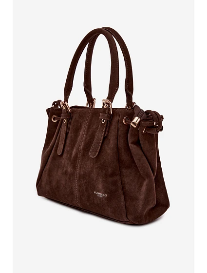 Kožená kabelka z ekologického semiše čokoládová model 22111512 - Flora&Co