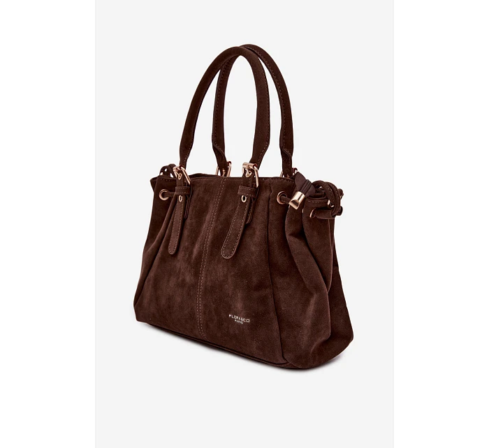 Kožená kabelka z ekologického semiše čokoládová model 22111512 - Flora&Co