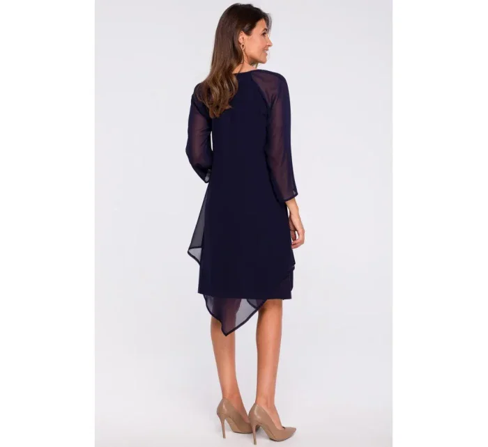 S159 Šifónové šaty s asymetrickým lemom - tmavo modré S159 Šifónové šaty s asymetrickým lemom - tmavo modré