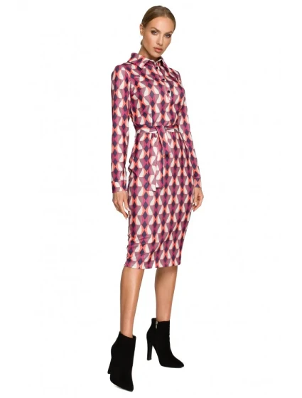 M706 Šaty s rukávmi, golierom a potlačou - model 2 M706 Šaty s rukávmi, golierom a potlačou - model 2