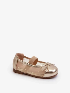 Detské balerínky s mašľou zlaté Jellema