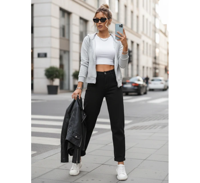 Dámske džínsy s vysokým pásom mom fit black FashionStreet UY2868