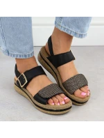 Dámské kožené sandály na podpatku se suchým zipem černé model 21904999 - Rieker