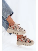 Skórzane Sneakersy Na Platformie Maciejka 06891-18 Beżowe