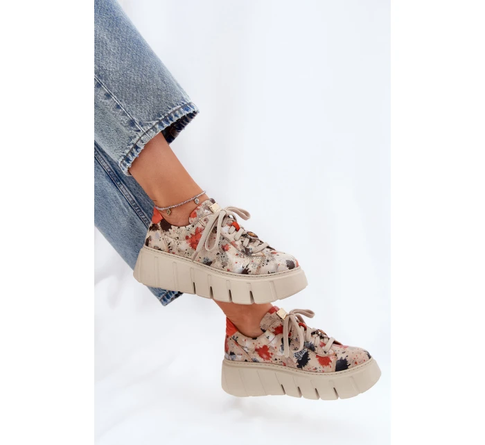 Skórzane Sneakersy Na Platformie Maciejka 06891-18 Beżowe