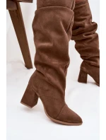 Marszczone Kozaki Z Naturalnego Zamszu Na Słupku Ocieplane Zazoo 4228 Jasnobrązowe