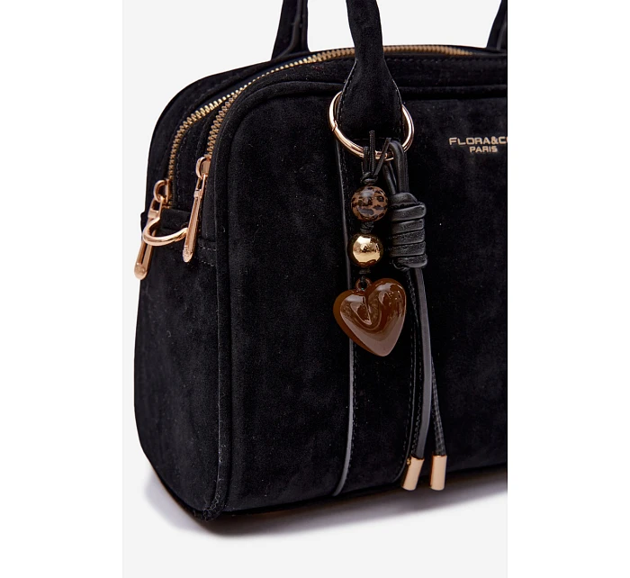 Eko semišová kabelka s přívěskem Černá model 22111552 - Flora&Co