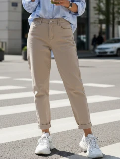 Dámske džínsy s vysokým pásom mom fit béžová FashionStreet UY2872