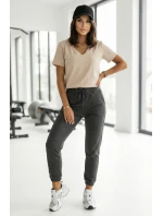 665-3 Dámska bavlnená blúzka s krátkym rukávom a výstrihom do V - béžová