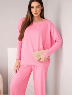 Dámsky viskózový set s voľnou blúzkou a nohavicami svetloružovej farby