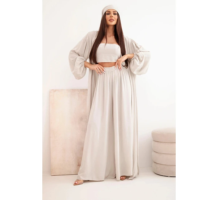 Dámsky viskózový 4-dielny set v boho štýle tmavobéžovej farby