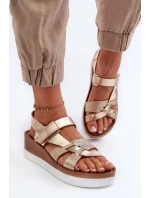 model 21661420 Dámské Kožené Sandály Na Platformě Zlaté - Zazoo