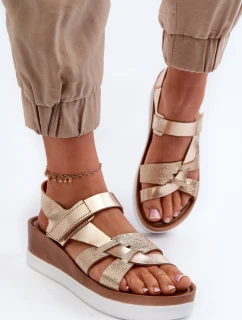 model 21661420 Dámské Kožené Sandály Na Platformě Zlaté - Zazoo
