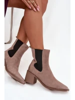 Kožené semišové dámské kotníčkové boty na podpatku s  béžové model 21712851 - Artiker